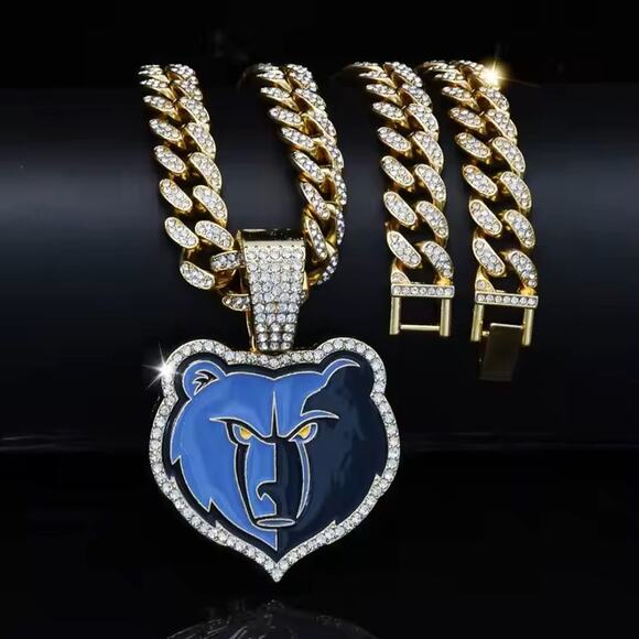 Necklace Iced Chain Memphis Grizzlies Fan Iced Pendant - Picture 2 of 3